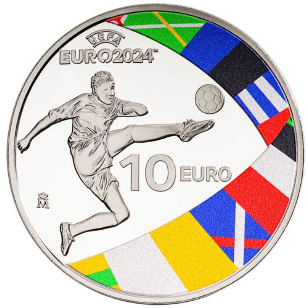 Moneda de España 10 euros 2024 UEFA Euro Futbol. Plata  - 1