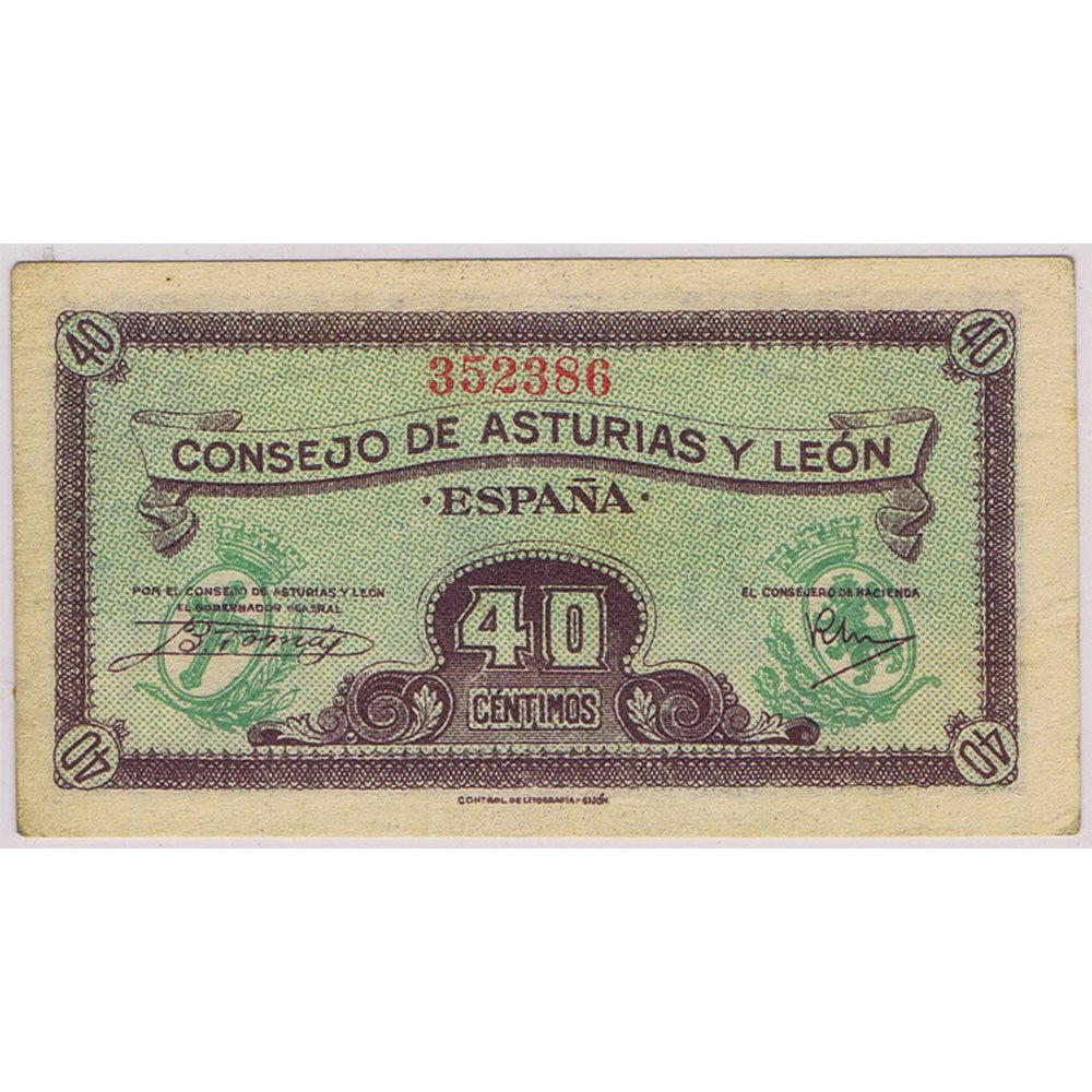 Billete 40 Céntimos Consejo de Asturias y León 1937. SC  - 1