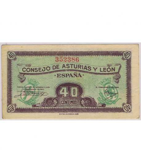 Billete 40 Céntimos Consejo de Asturias y León 1937. SC  - 1