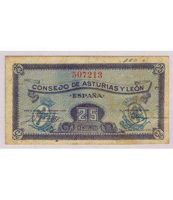 Billete 25 Céntimos Consejo de Asturias y León 1937.  - 1