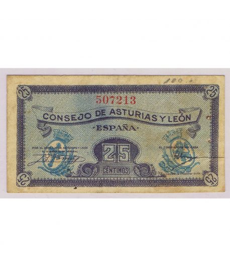 Billete 25 Céntimos Consejo de Asturias y León 1937.  - 1