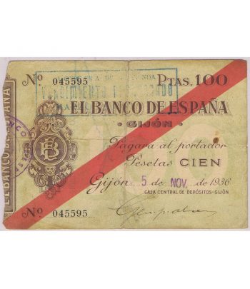 Billete Banco de España. Gijón. 100 Pesetas 1936 .  - 1