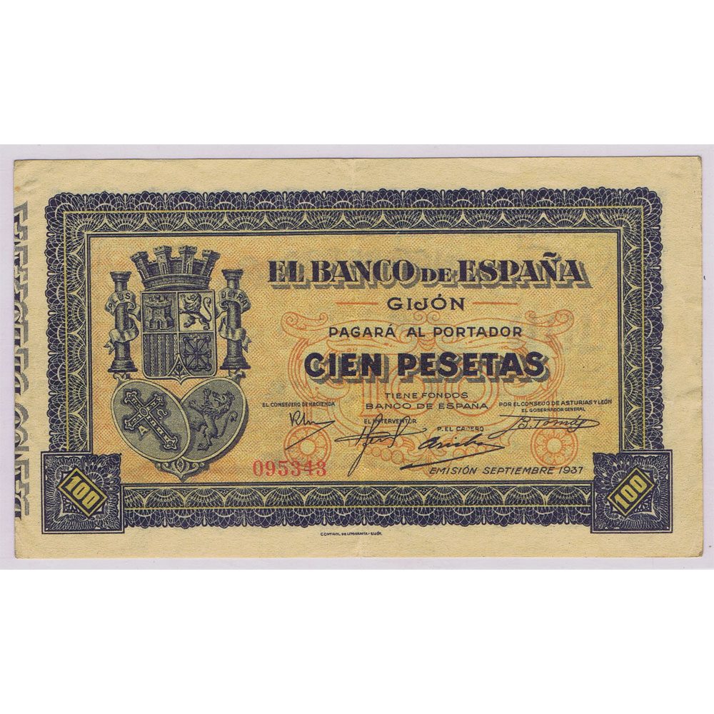 Billete Banco de España. Gijón. 100 Pesetas 1937 .  - 1