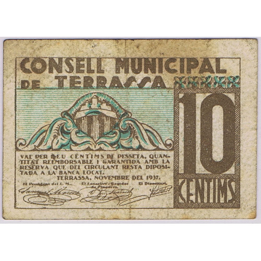 Billete 10 Céntims Consell Municipal de Terrassa 1937  - 1