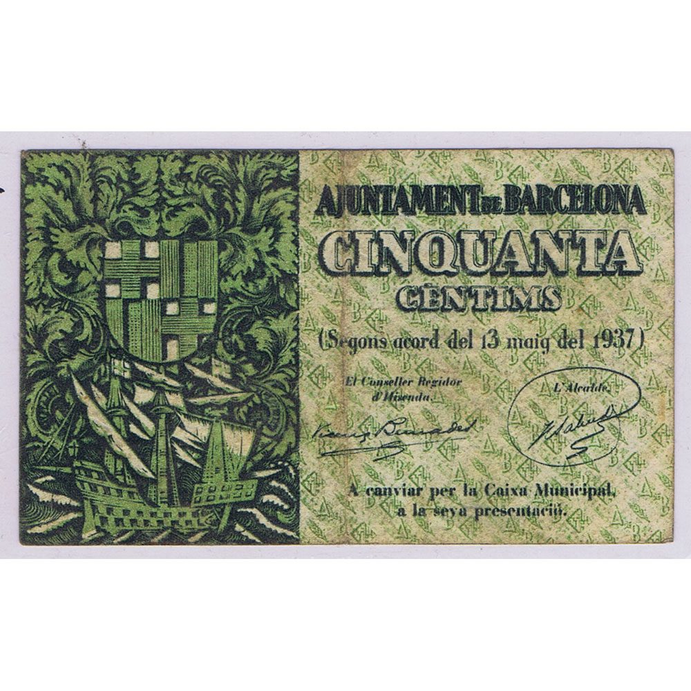Billete 50 cèntims Ajuntament de Barcelona 1937  - 1