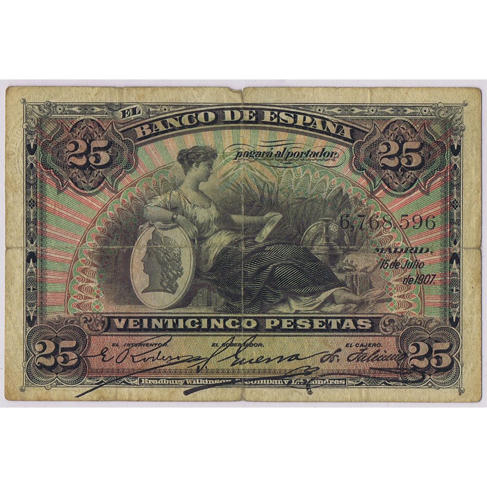 Billete de España 25 Pesetas 1907. Serie 6768596  - 1