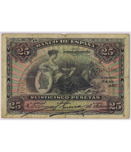 Billete de España 25 Pesetas 1907. Serie 6768596  - 1