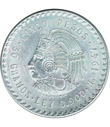 Moneda de Mexico 5 pesos 1947. Plata  - 1