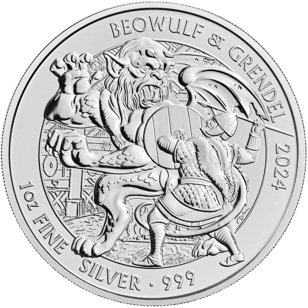 Moneda de plata 2 Pounds Gran Bretaña Beowulf y Grendel 2024  - 1