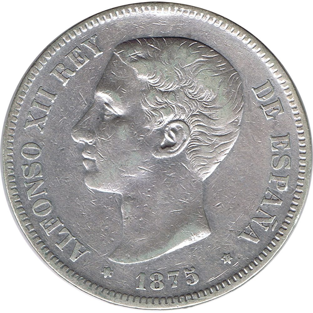 Moneda de España 5 Pesetas Plata 1875 *75 Alfonso XII DE M  - 1