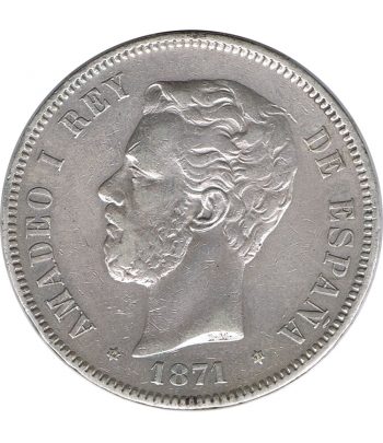 Moneda de España 5 Pesetas de Plata 1871 *73 Amadeo I SDM. Retocada  - 1