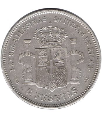 Moneda de España 5 Pesetas de Plata 1871 *73 Amadeo I SDM. Retocada  - 2