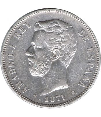 Moneda de España 5 Pesetas Plata 1871 *75 Amadeo I DE M.  - 1