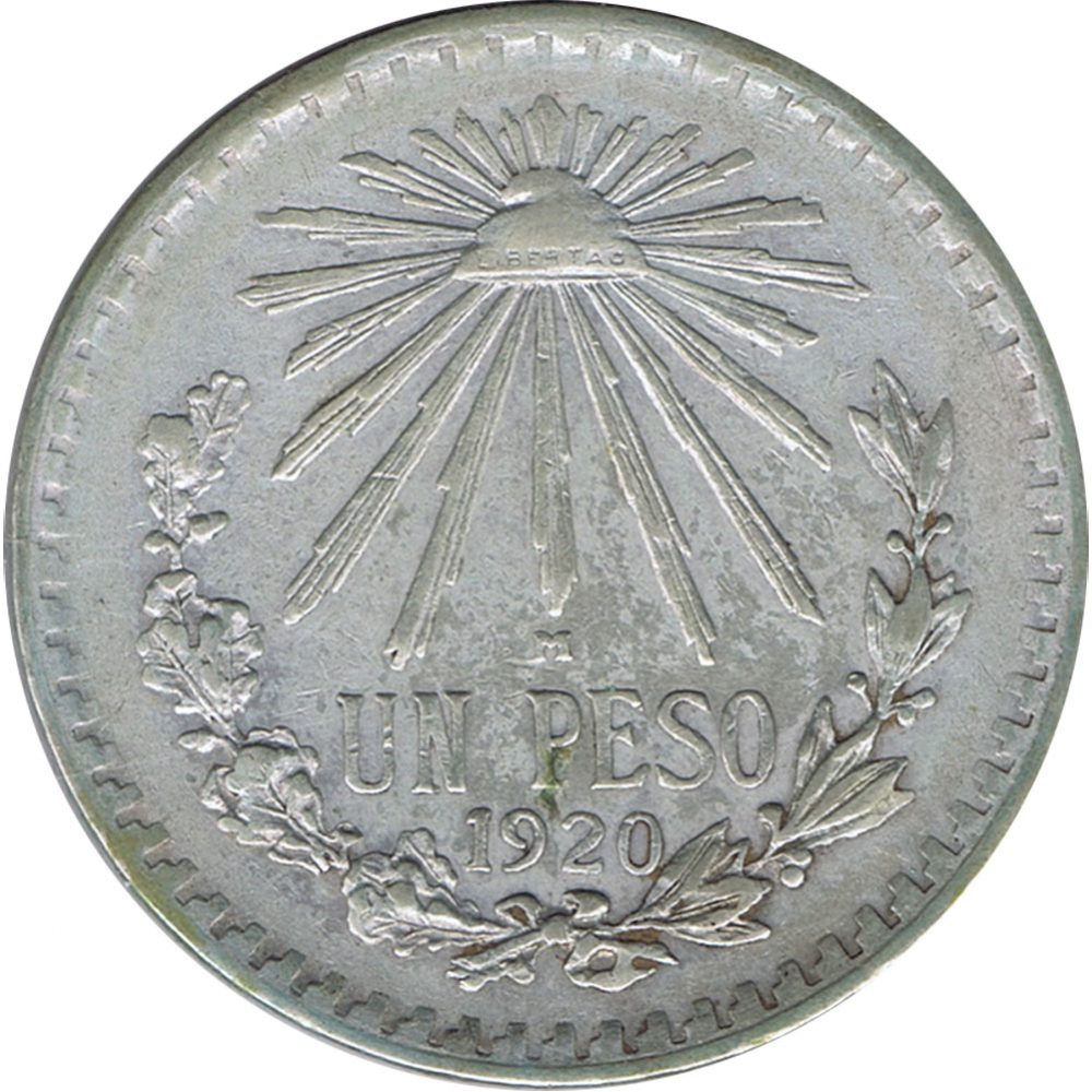 Moneda de Mexico 1 peso 1920. Plata  - 1