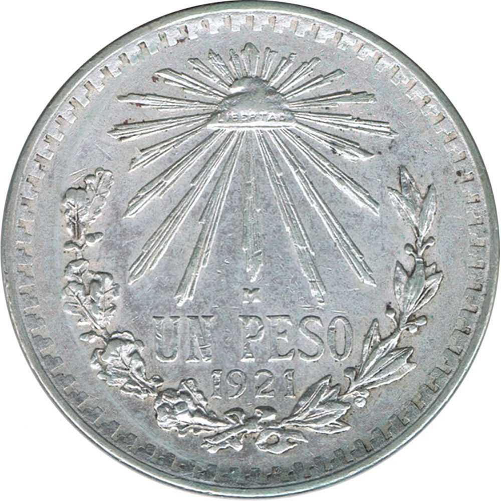 Moneda de Mexico 1 peso 1921. Plata  - 1