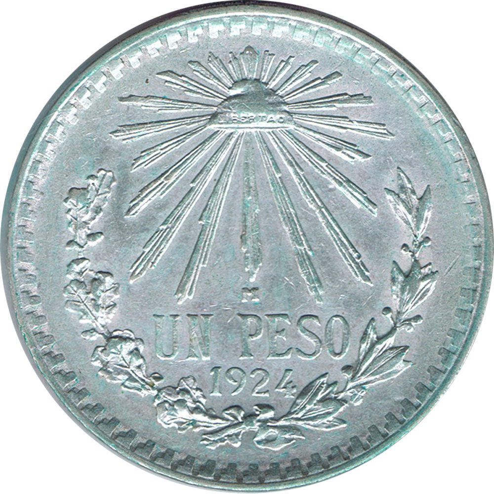 Moneda de Mexico 1 peso 1924. Plata  - 1