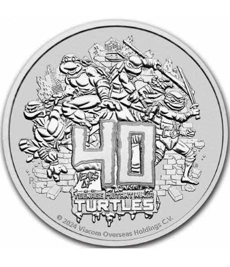 Moneda 1$ de plata Tuvalu 2024 40 Años Tortugas Ninja.  - 1