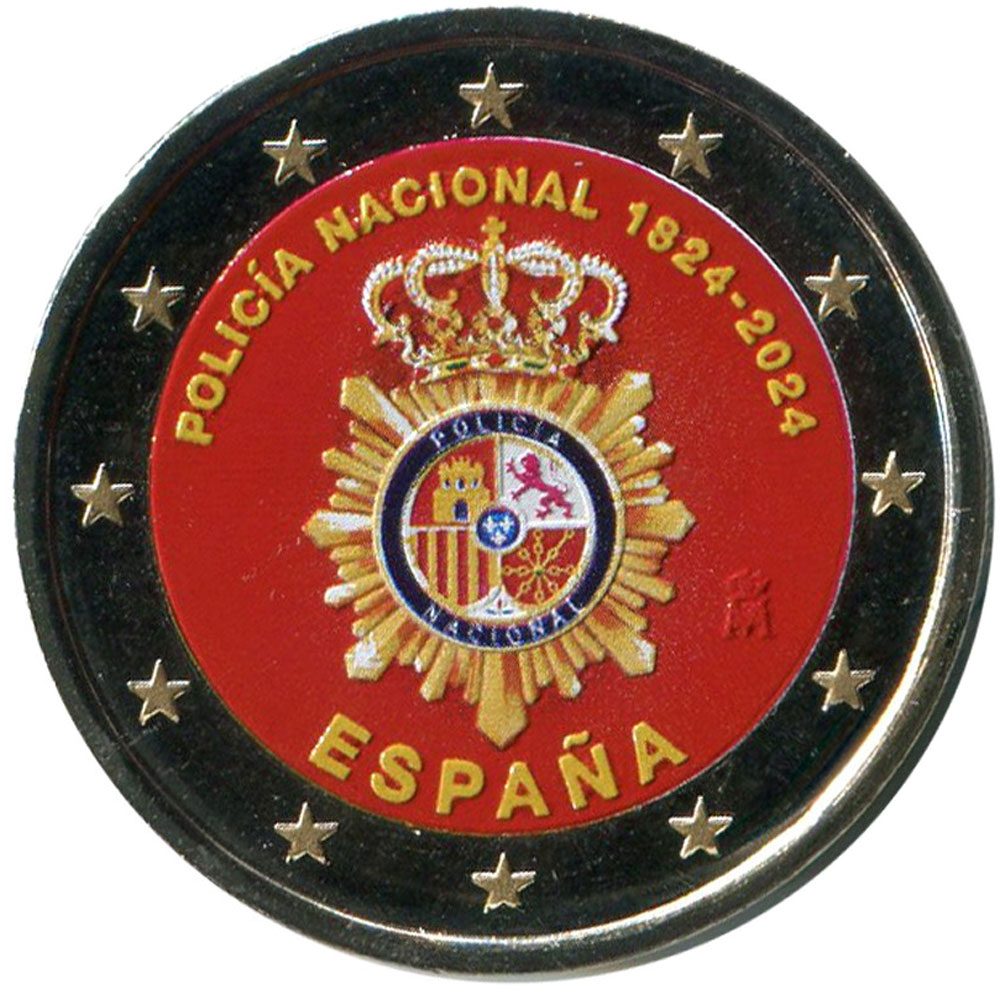 moneda 2 euros España 2024 200 Años Policía Nacional. Color  - 1