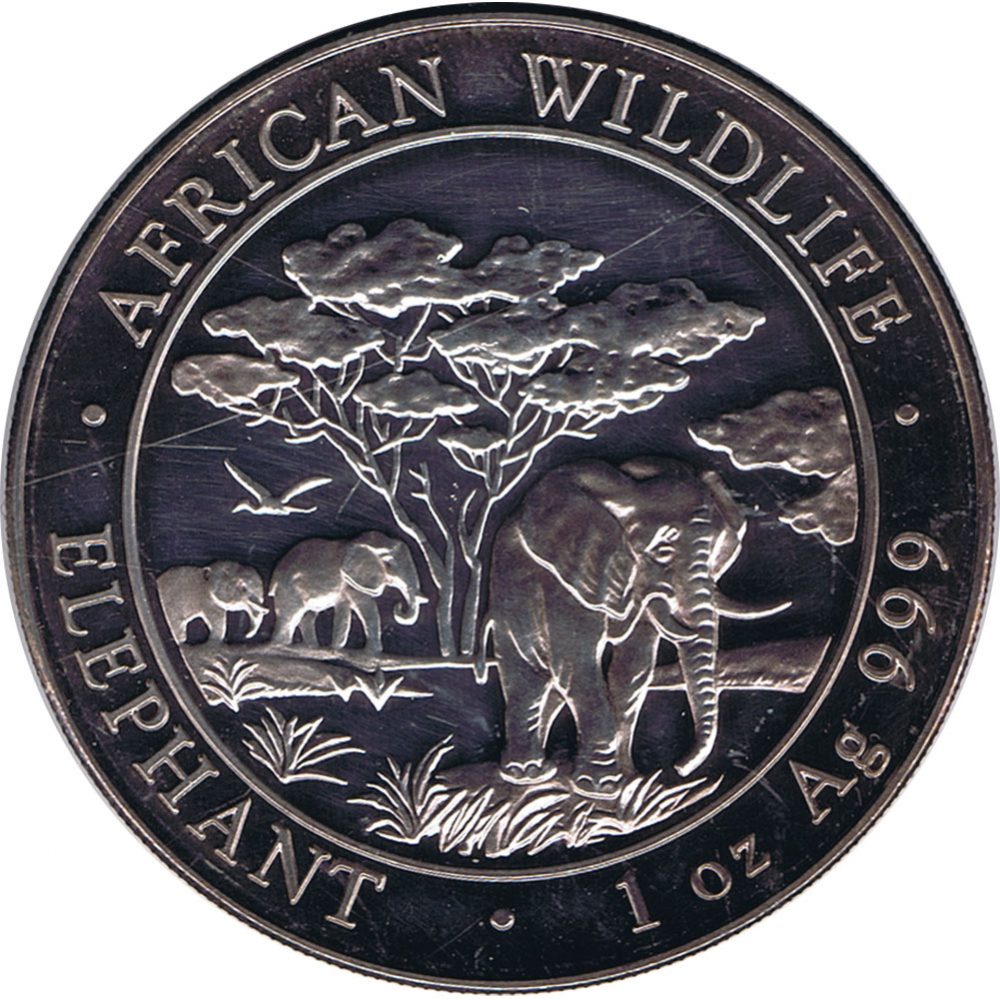 Moneda plata Somalia 100 Shilling Elefante 2012.  - 1
