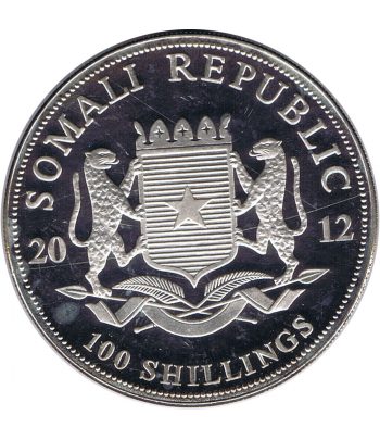 Moneda plata Somalia 100 Shilling Elefante 2012.  - 2