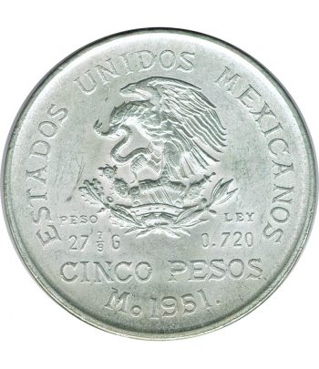 Moneda de Mexico 5 pesos 1951. Plata. Hidalgo  - 1