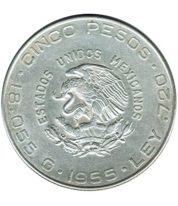 Moneda de Mexico 5 pesos 1955. Plata. Hidalgo  - 1