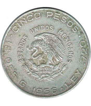 Moneda de Mexico 5 pesos 1956. Plata. Hidalgo  - 1