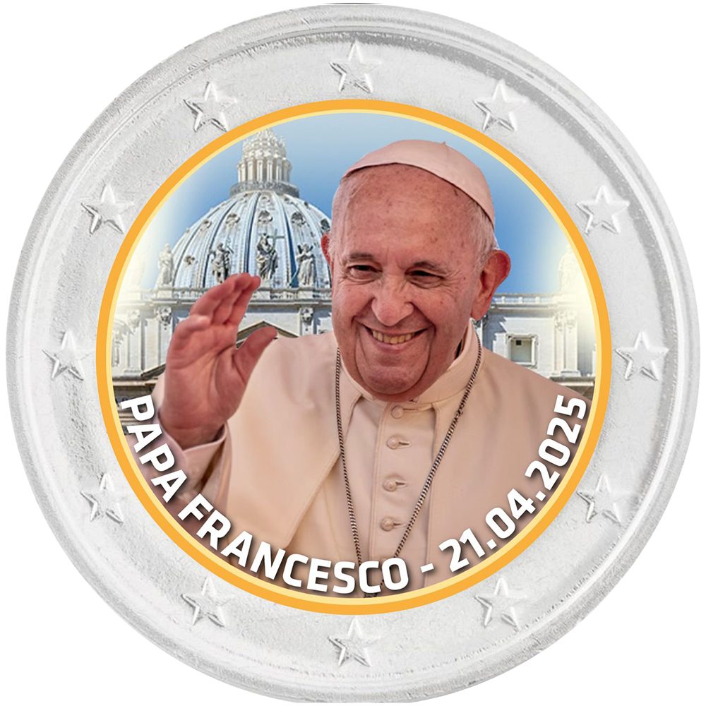 moneda 2 euros Papa Francisco 2025. Color  - 1