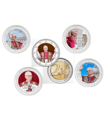 Colección monedas 2 euros Papa León XIV 2025. Color. 5 monedas  - 1