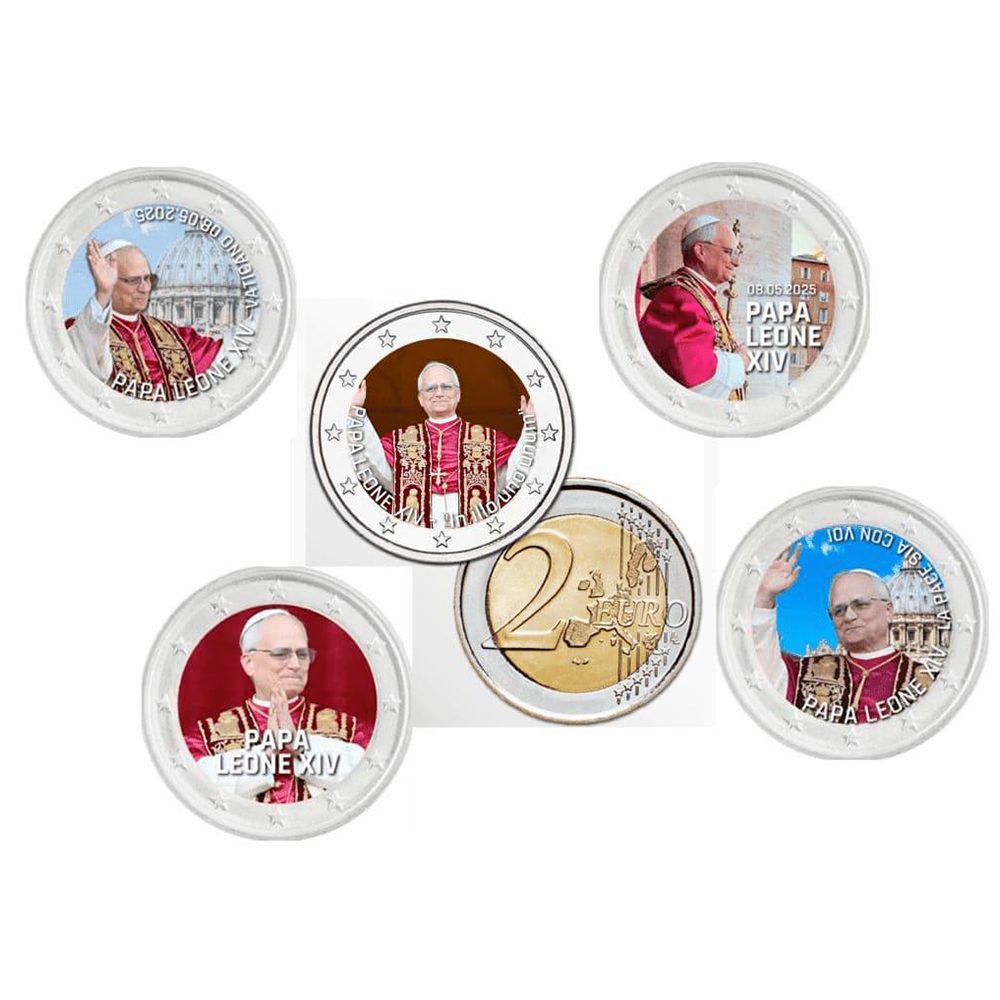 Colección monedas 2 euros Papa León XIV 2025. Color. 5 monedas  - 1