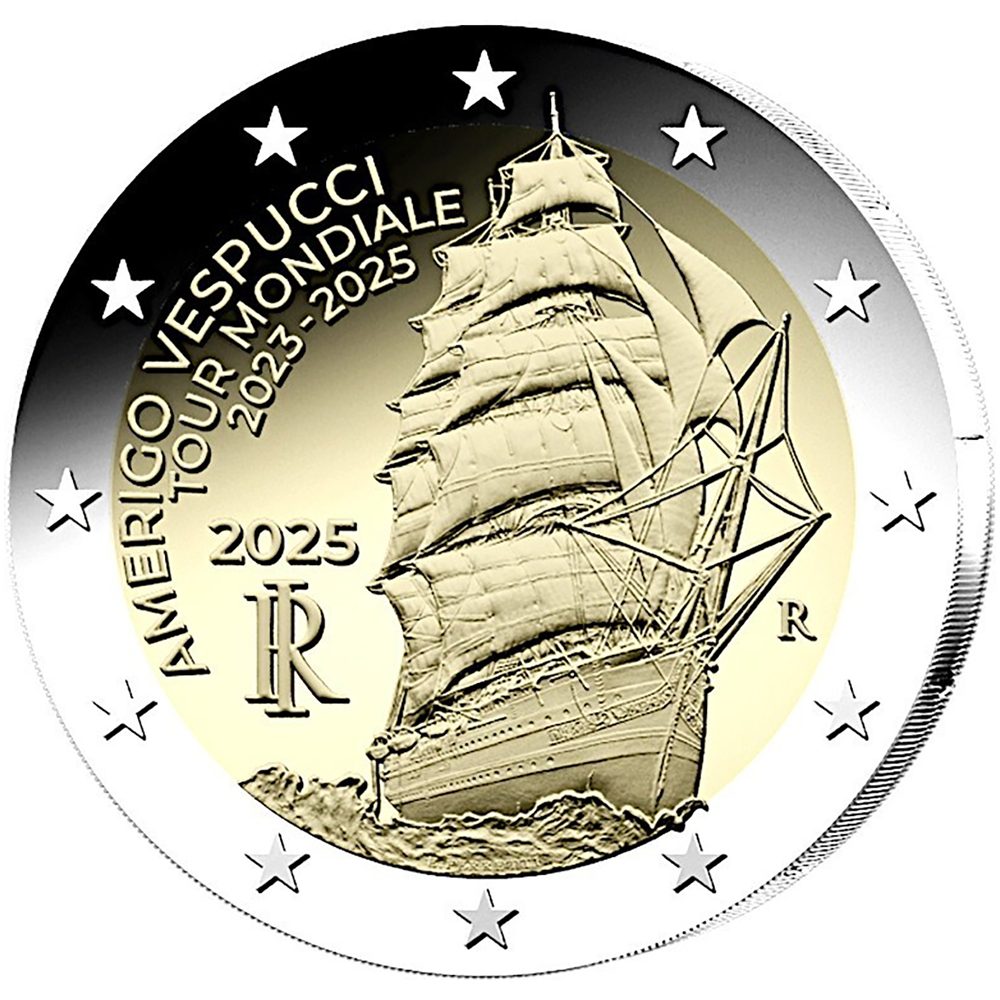 moneda 2 euros Italia 2025 Barco Americo Vespuccio  - 1