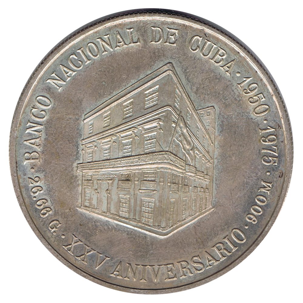 Moneda 10 pesos Cuba 1975 Banco Nacional. Plata  - 1