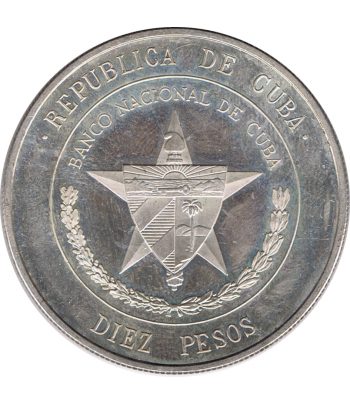 Moneda 10 pesos Cuba 1975 Banco Nacional. Plata  - 2
