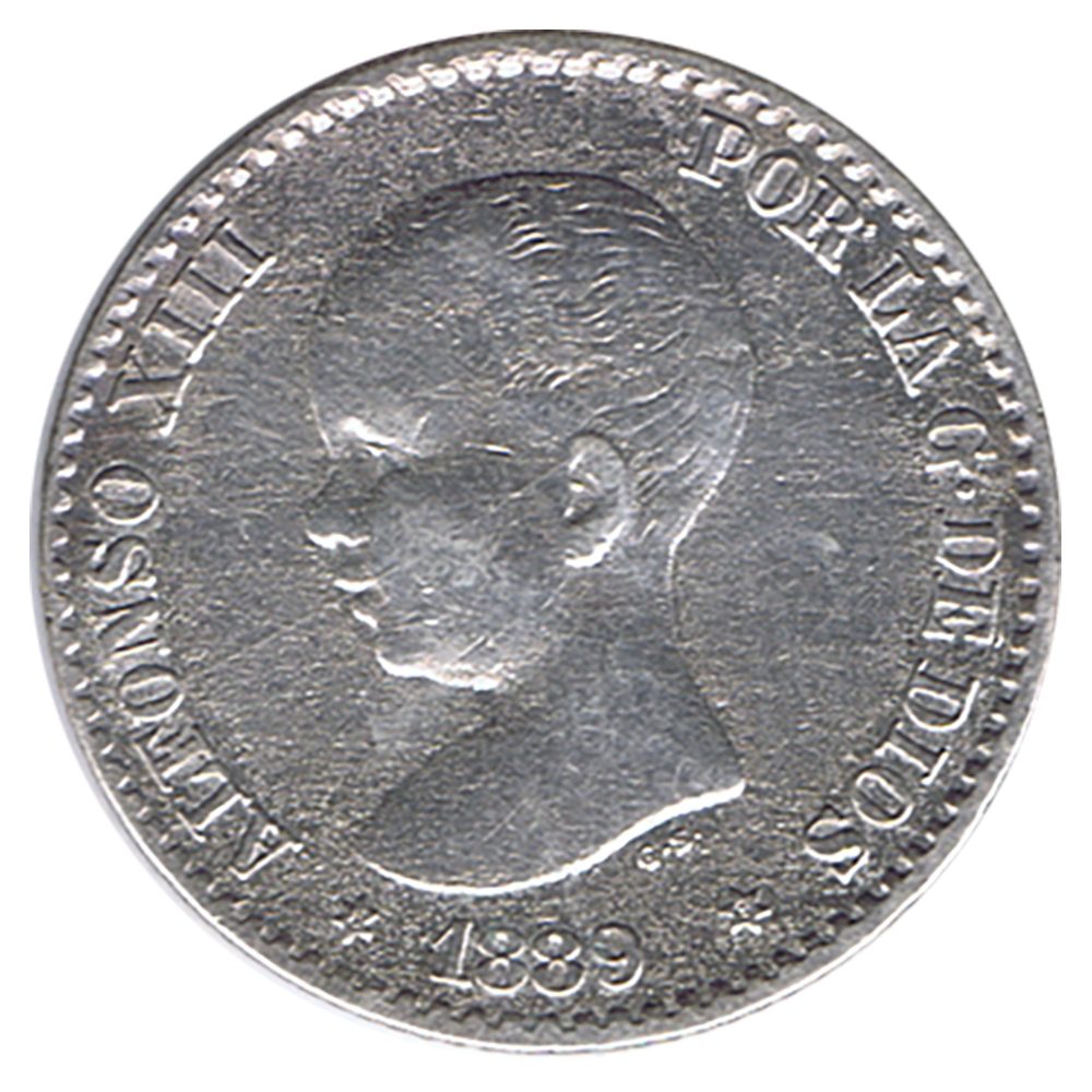 Moneda de España 50 céntimos de Plata 1889 *89 Alfonso XIII MP M.  - 1