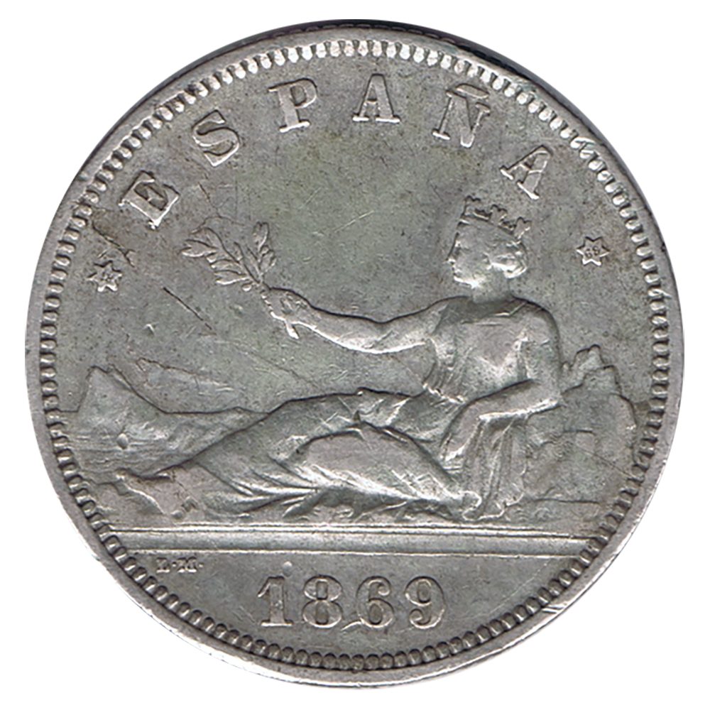 2 Pesetas Plata 1869 *69 Gobierno Provisional.  - 1