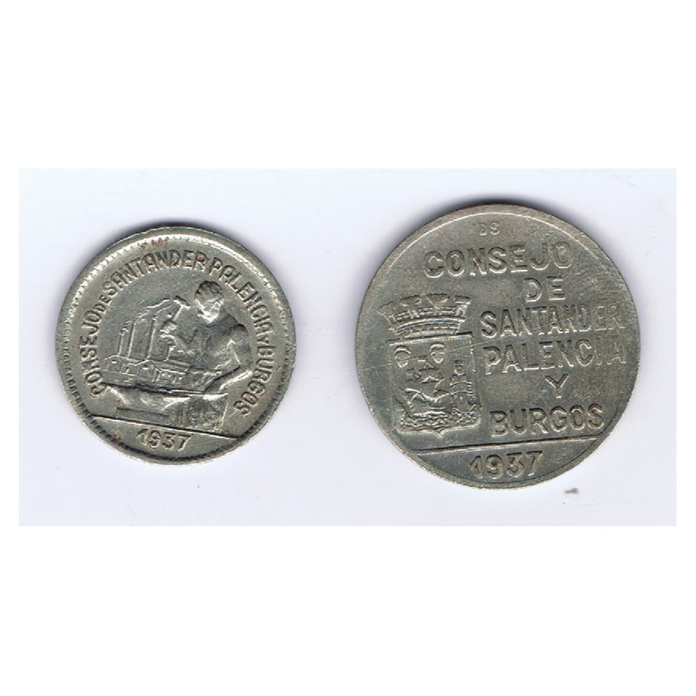 Monedas 1 peseta y 50 céntimos Santander, Palencia y Burgos 1937  - 1
