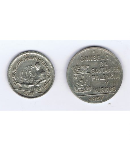 Monedas 1 peseta y 50 céntimos Santander, Palencia y Burgos 1937  - 1