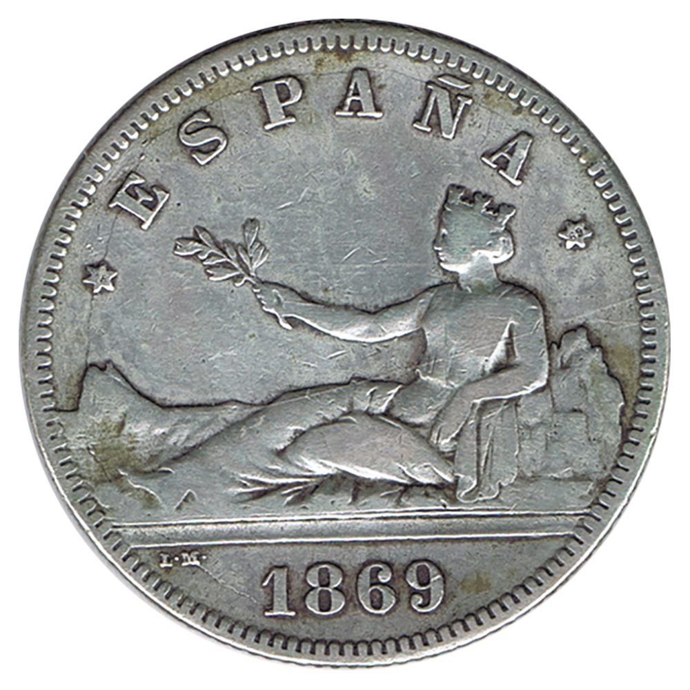2 Pesetas Plata 1869 *69 Gobierno Provisional.  - 1