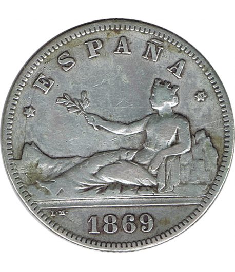 2 Pesetas Plata 1869 *69 Gobierno Provisional.  - 1