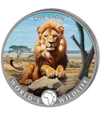 Onza Republica Dem. Congo 2025 20 Fr. León. Plata Color.  - 1