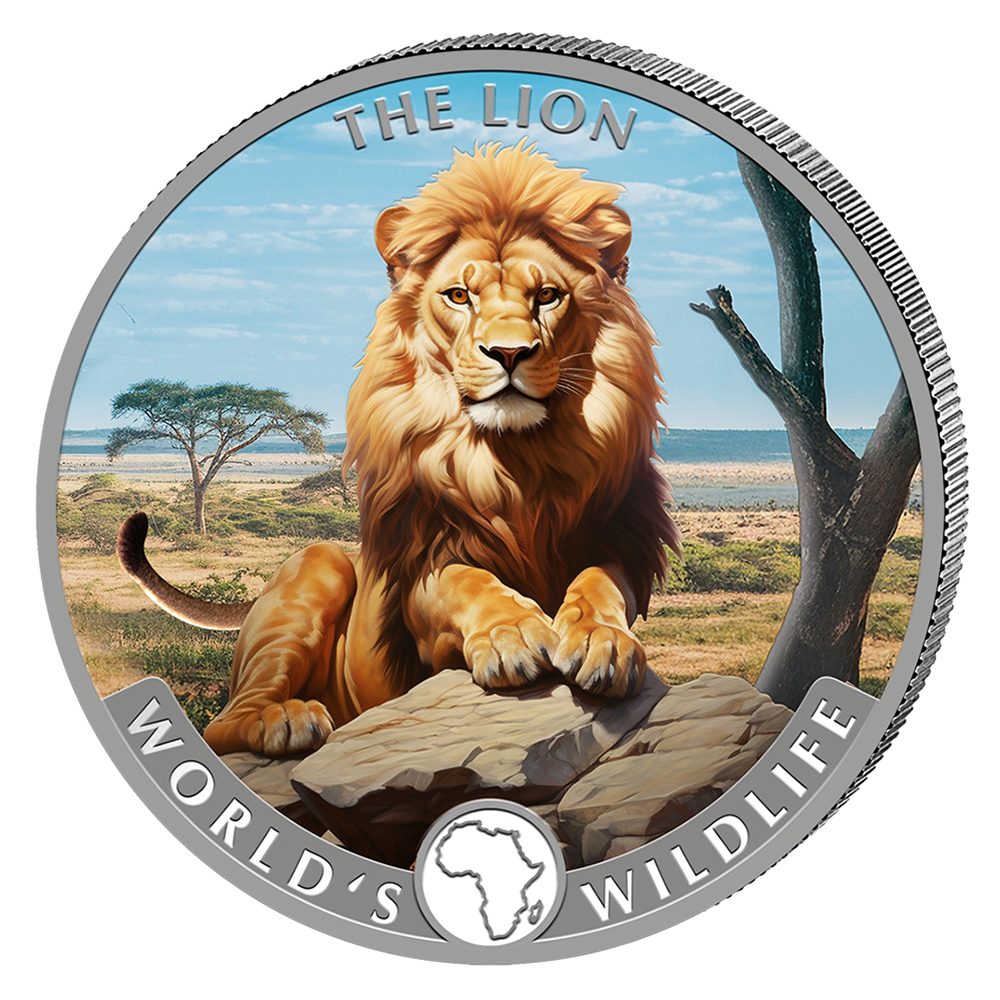 Onza Republica Dem. Congo 2025 20 Fr. León. Plata Color.  - 1