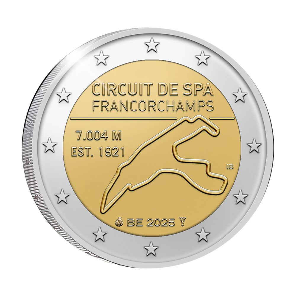 moneda 2 euros Bélgica 2025 Circuito SPA. Fórmula 1  - 1