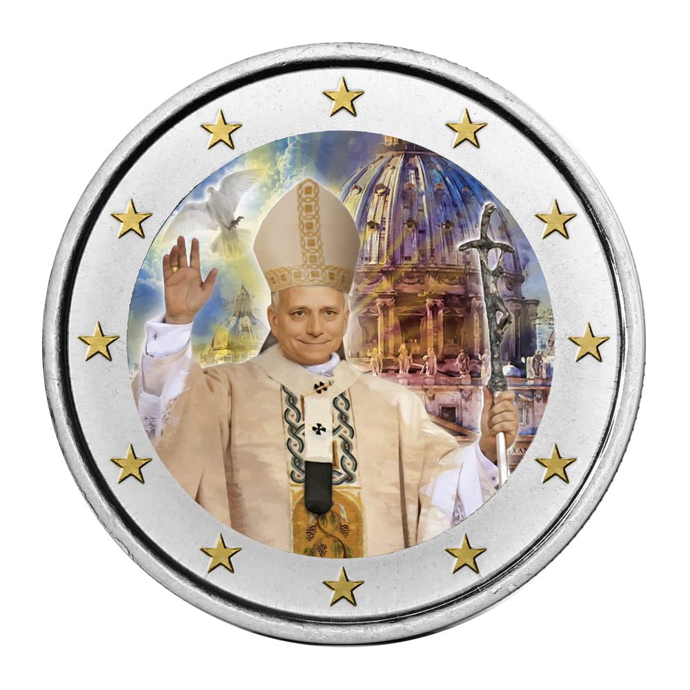moneda 2 euros Papa León XIV 2025. Color  - 1