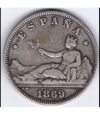 Moneda de España 2 Pesetas Plata 1869 *69 Gobierno Provisional.  - 1