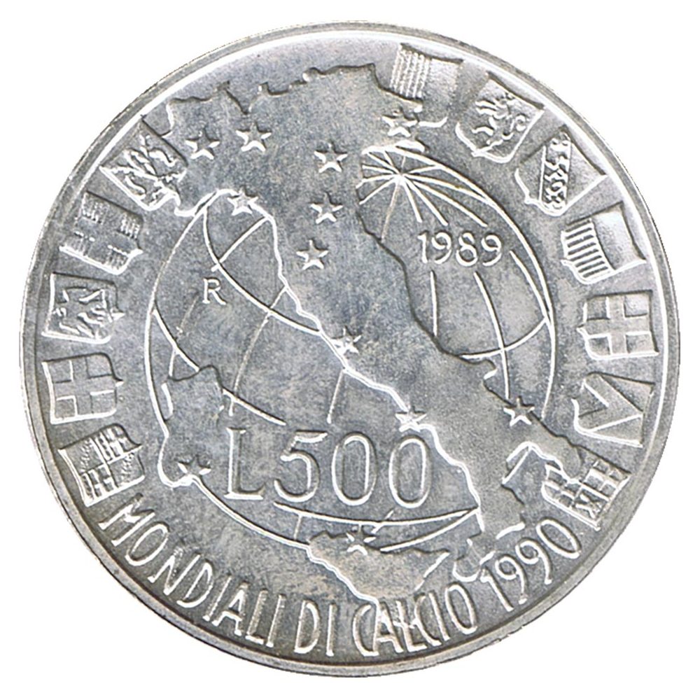 Moneda Italia 500 Liras 1989 Copa Mundial Futbol 1990. Plata  - 1