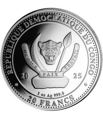 Onza Republica Dem. Congo 2025 20 Fr. León. Plata con oro.  - 2