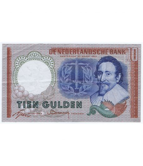 Billete Holanda Tien 10 Gulden 1953  - 1