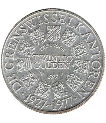 Holanda 20 Gulden 1977 Oficina de Cambio. Plata  - 2
