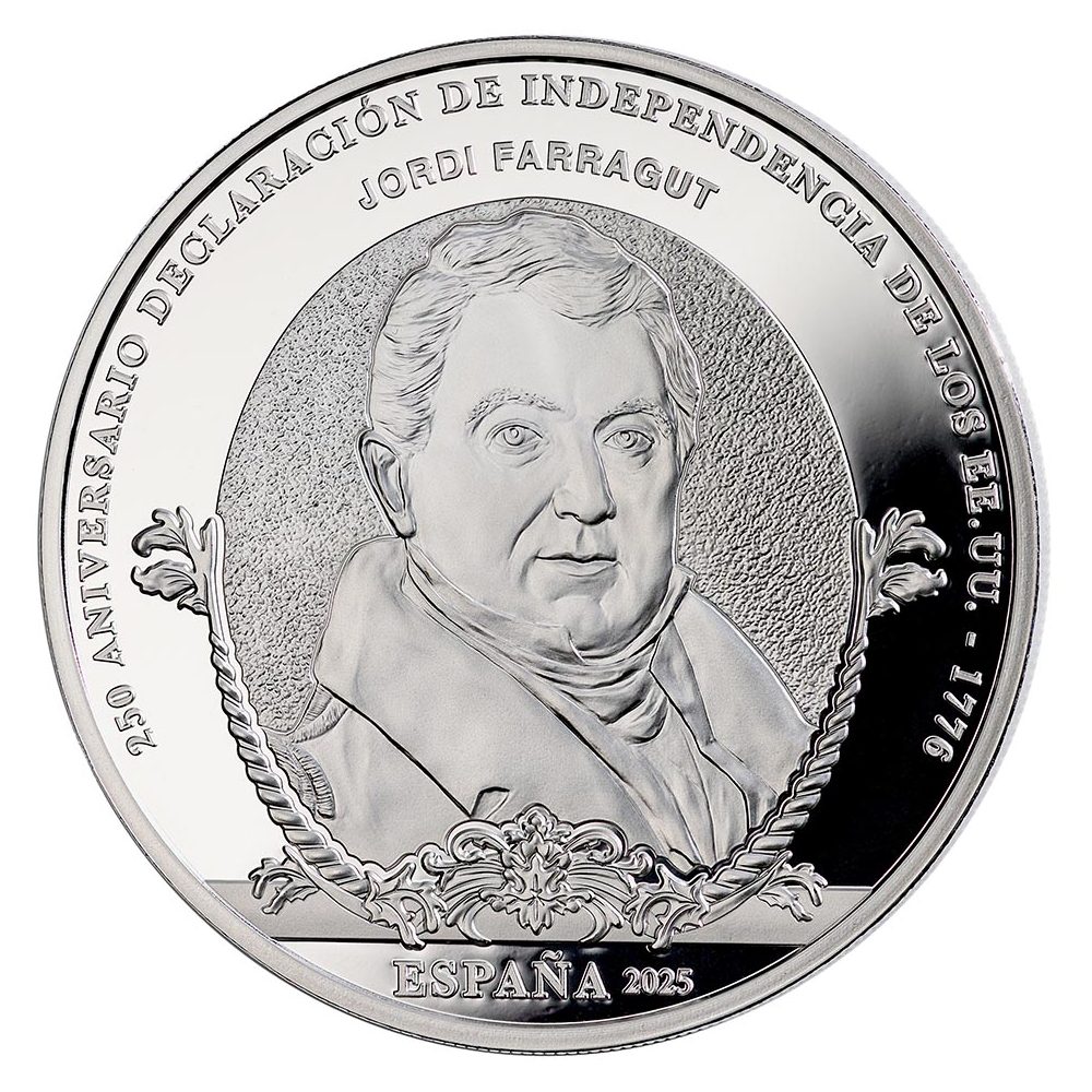 Moneda de España 10 euros 2025 250 aniversario EEUU. Farragut  - 1