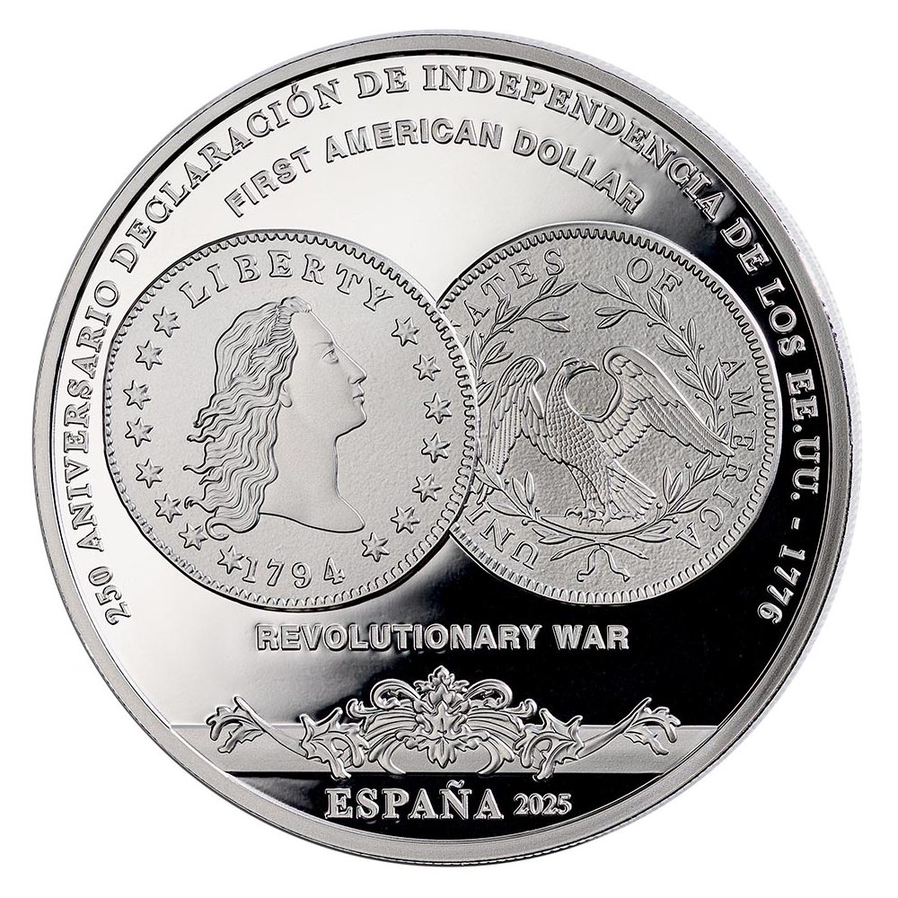 Moneda de España 10 euros 2025 250 aniversario EEUU. First Dollar.  - 1